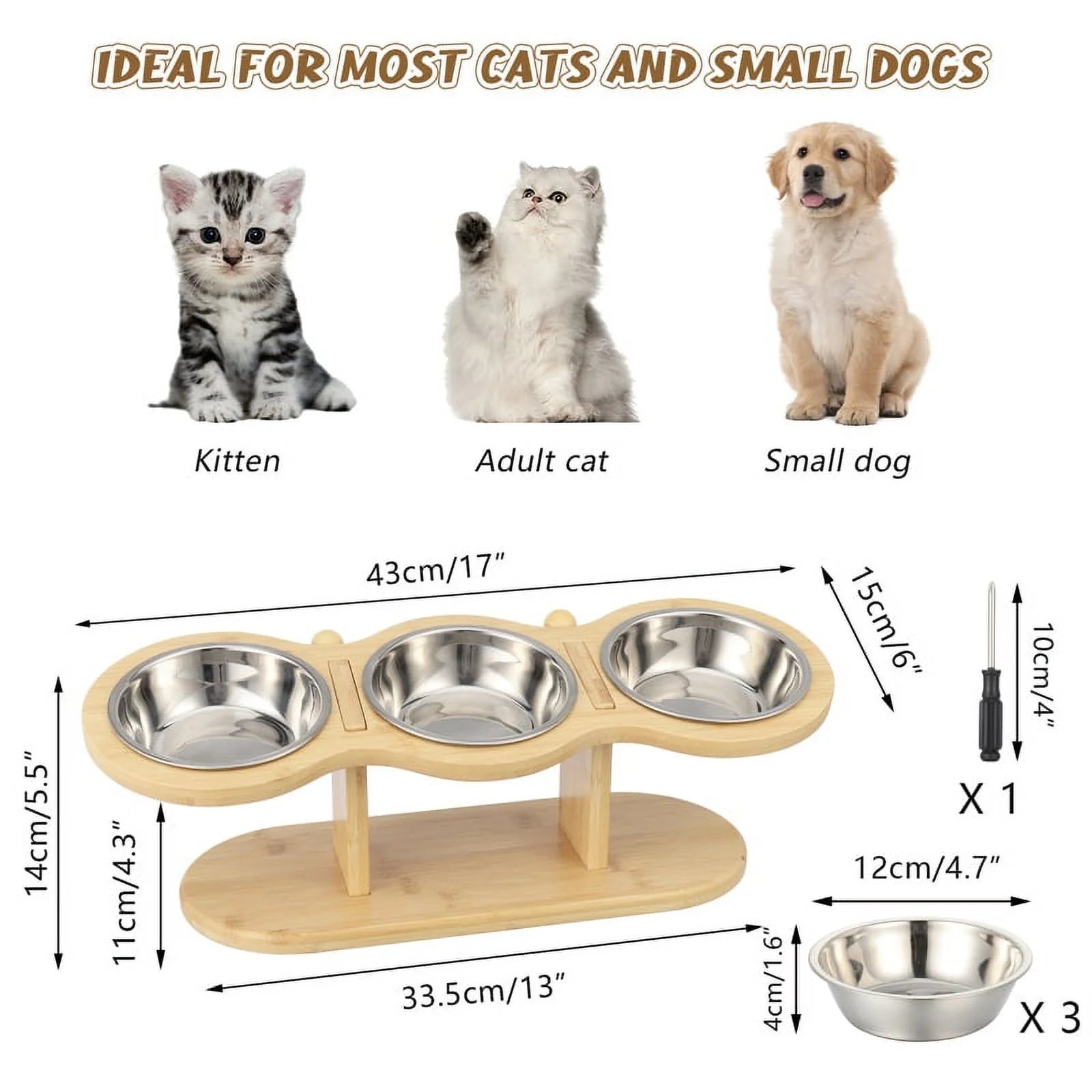 Wooden Elevated Cat Bowls with Stand