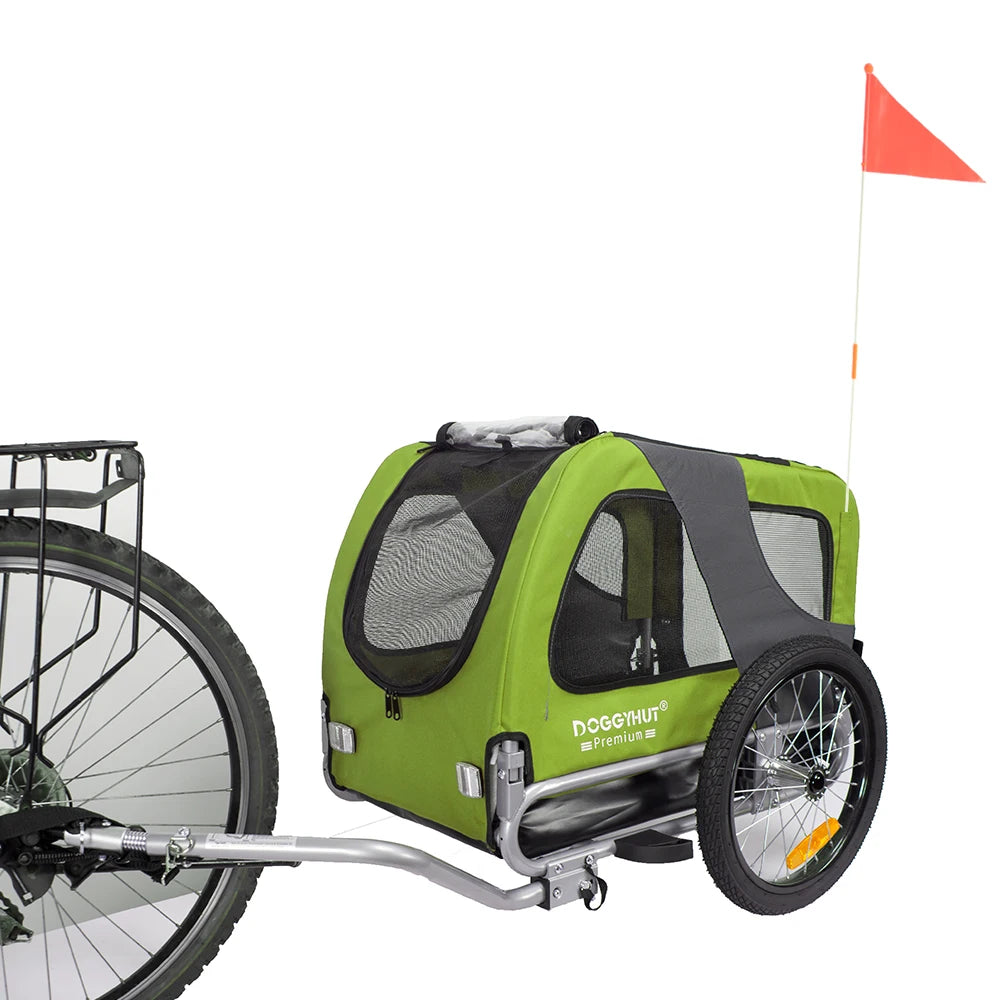 Large Pet Bike Trailer Dog Stroller & Jogger With Shocks Non Tipping. Green/Yellow
