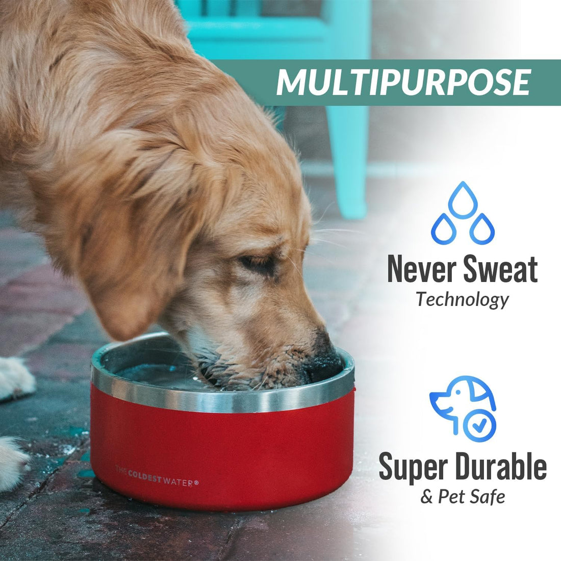 Coldest Dog Bowl - anti Rust Metal, Non Slip, 3 Layers Insulated Stainless Steel Dog Bowls - Spill Proof & Heavy Duty - Water Bowl for Dogs, Cats & Pets, Dish Washer Safe (64 Oz, Stealth Black)