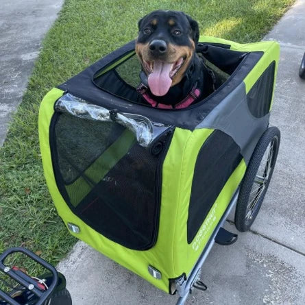 Large Pet Bike Trailer Dog Stroller & Jogger With Shocks Non Tipping. Green/Yellow