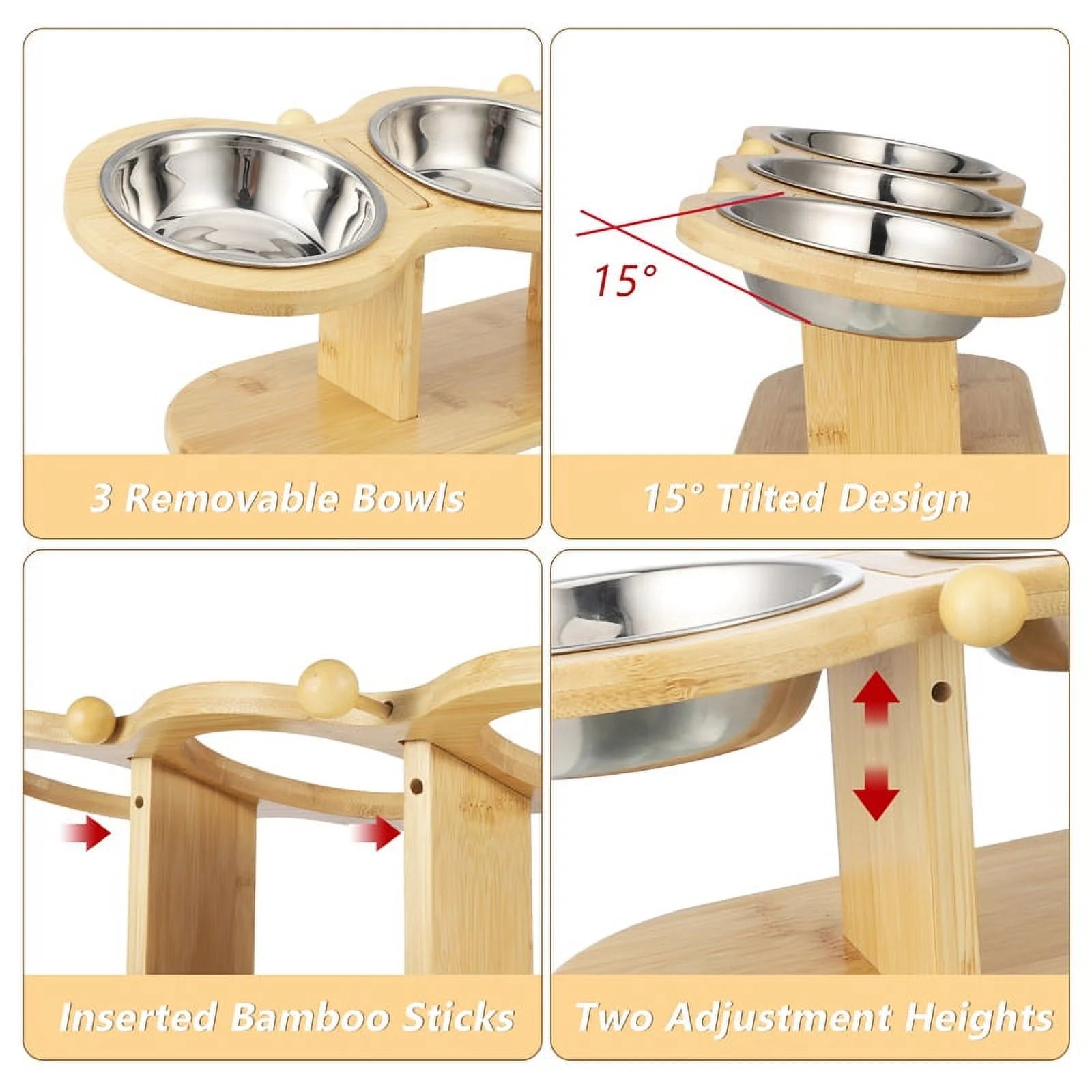 Wooden Elevated Cat Bowls with Stand