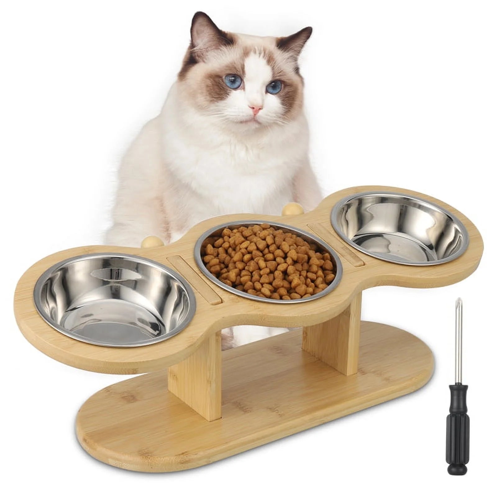 Wooden Elevated Cat Bowls with Stand