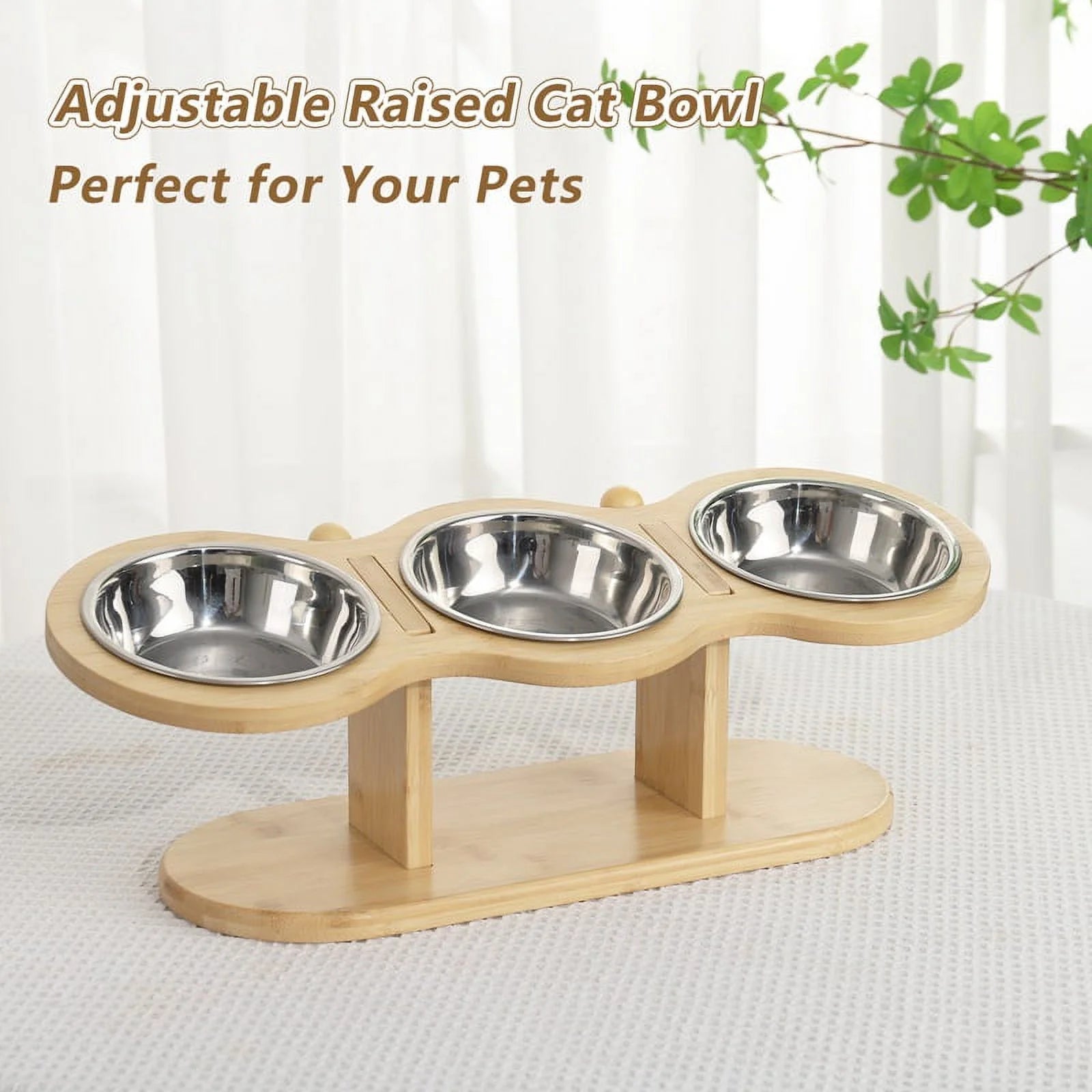 Wooden Elevated Cat Bowls with Stand