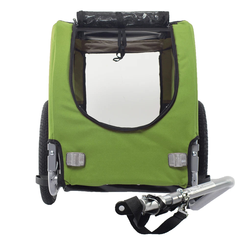 Large Pet Bike Trailer Dog Stroller & Jogger With Shocks Non Tipping. Green/Yellow