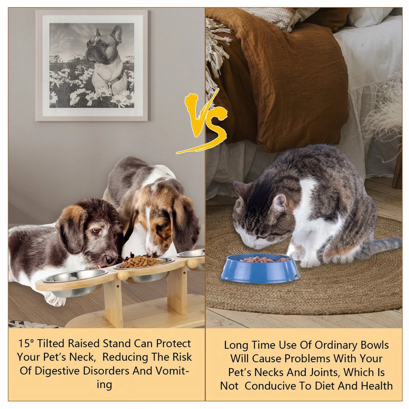 Wooden Elevated Cat Bowls with Stand