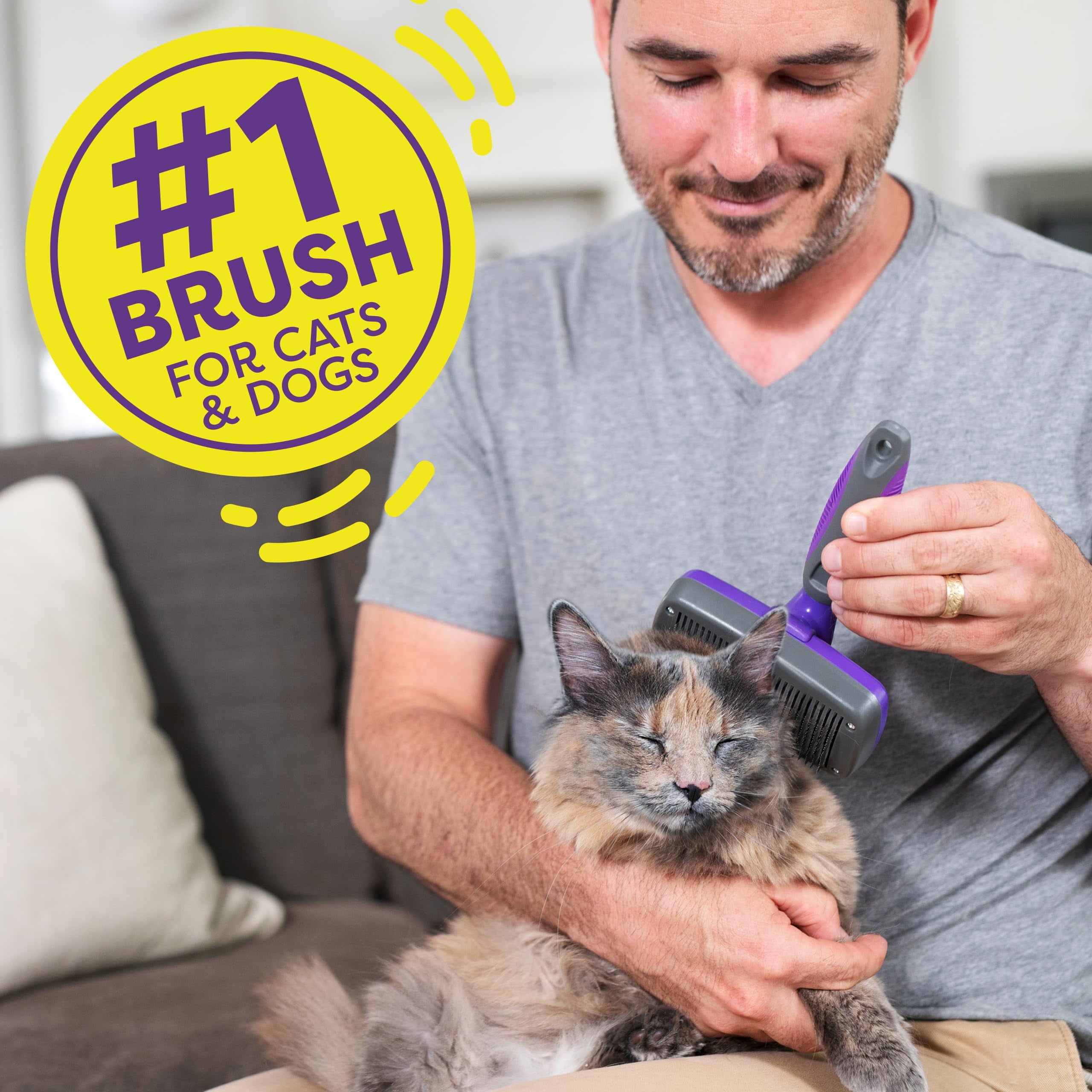 Self Cleaning Slicker Brush for Dogs and Cats - Pet Hair Brush for Shedding Long and Short Hair - Easy Clean Retractable Bristles - Cat and Dog Grooming Tool - Purple