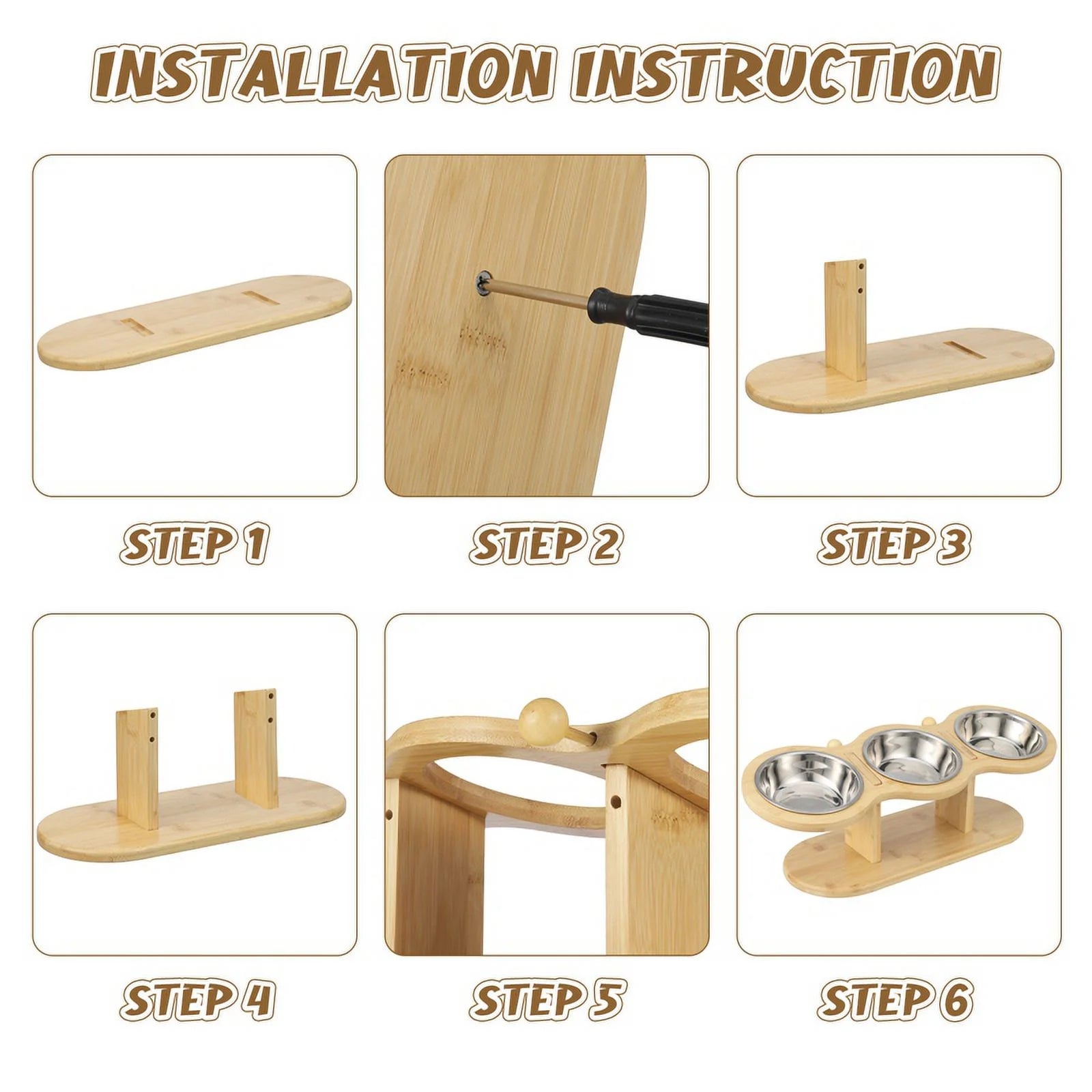 Wooden Elevated Cat Bowls with Stand